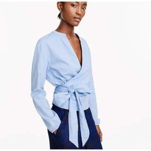 J. Crew Sara Oxford Light Blue Wrap Shirt, Tall Medium